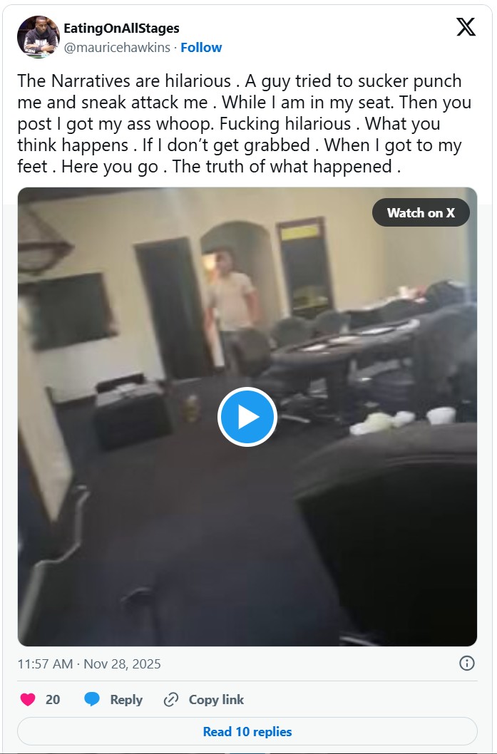 WSOP巡回赛冠军Maurice Hawkins在私人牌局中遭遇袭击