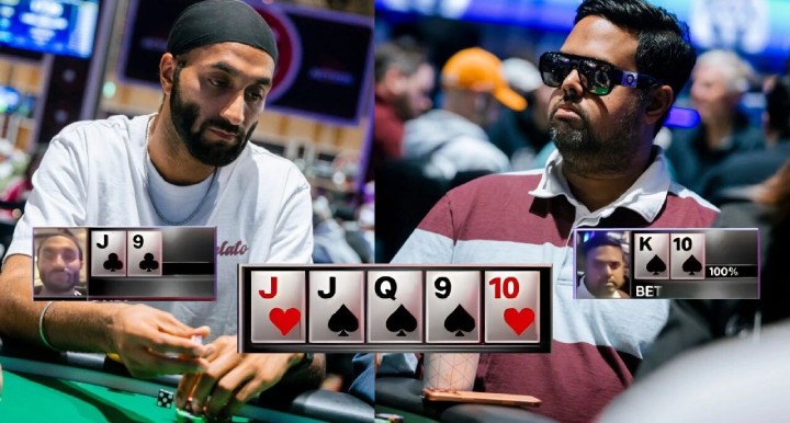 WSOP主赛J高葫芦撞上同花顺，能死里逃生吗？
