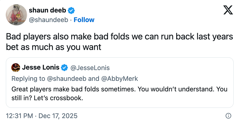 Shaun Deeb——Lonis的同乡兼曾经的偶像——毫不留情地在社交媒体上嘲讽这一弃牌